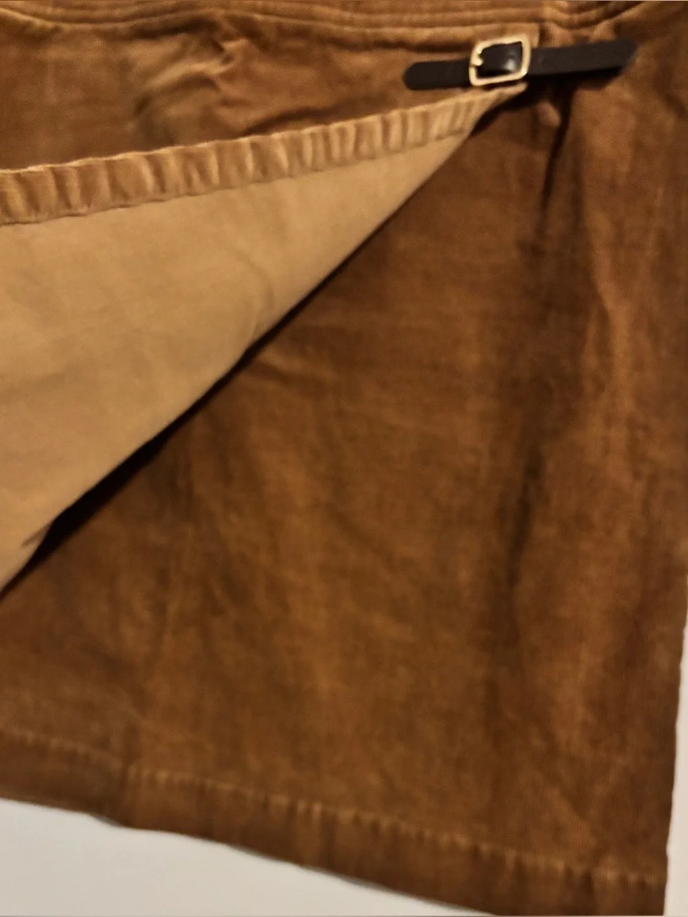Charter Club Sz 10 Heritage Brown Corduroy Preppy Wrap Skirt Retro Buckle Detail